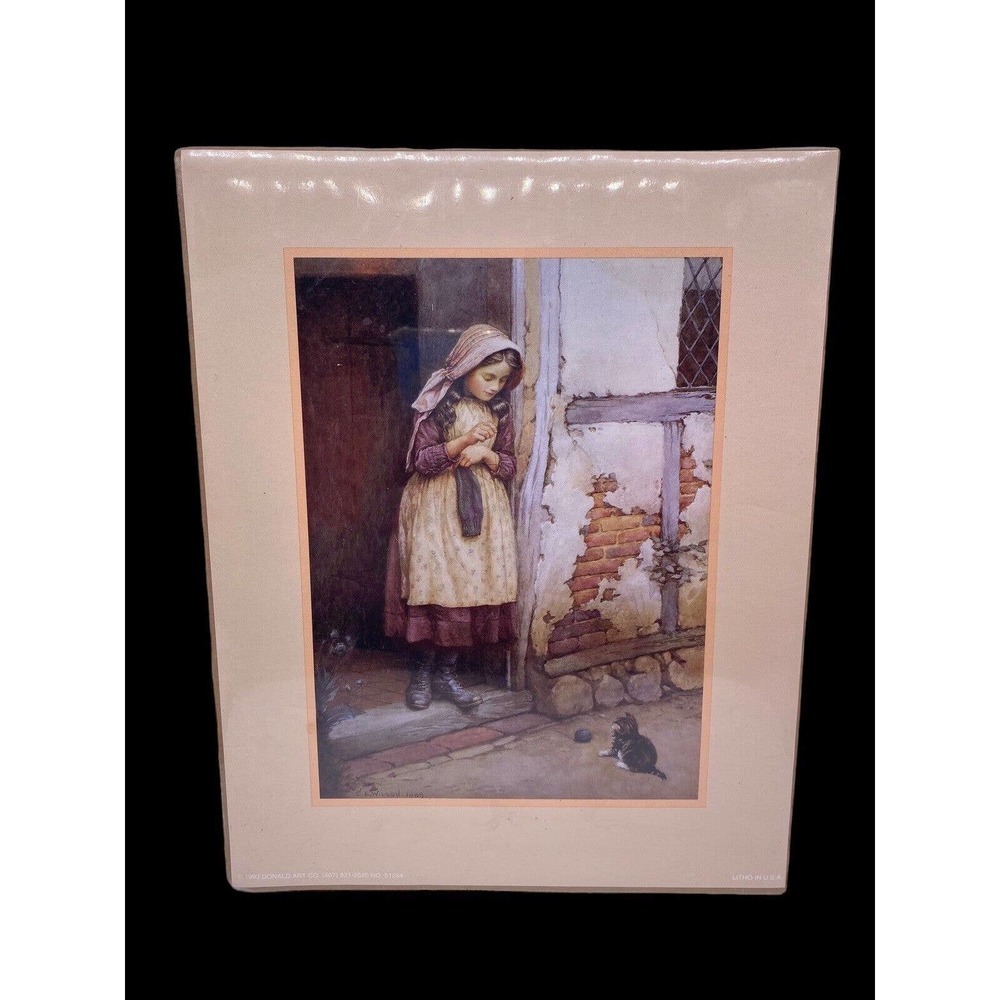 Girl with a Cat Antique Art Print C.E. Wilson English Country Cottagecore 8x10 - Picture 2 of 5